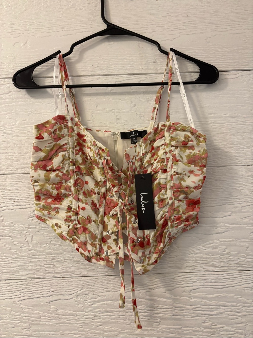 NEW LULUS FLORAL LACE UP CAMI TOP